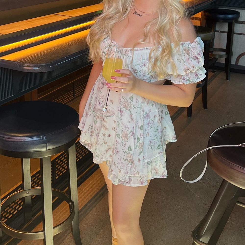 Floral Off-Shoulder boutique white Dress.